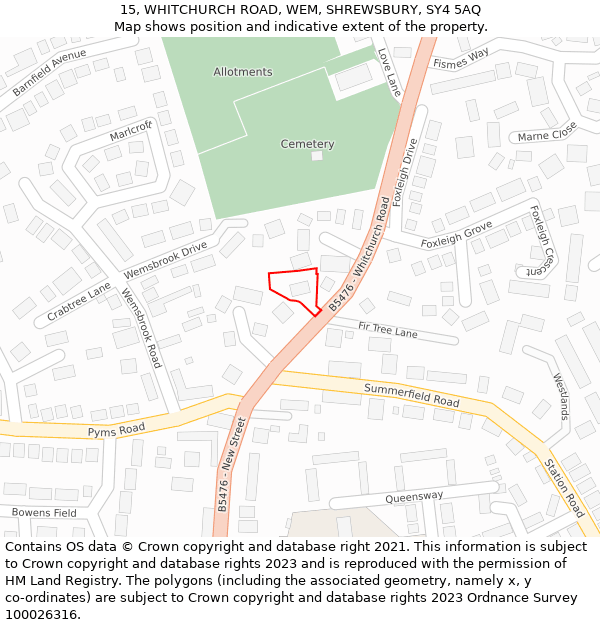 15, WHITCHURCH ROAD, WEM, SHREWSBURY, SY4 5AQ: Location map and indicative extent of plot