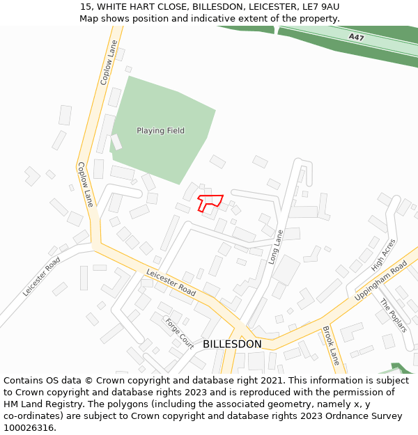 15, WHITE HART CLOSE, BILLESDON, LEICESTER, LE7 9AU: Location map and indicative extent of plot