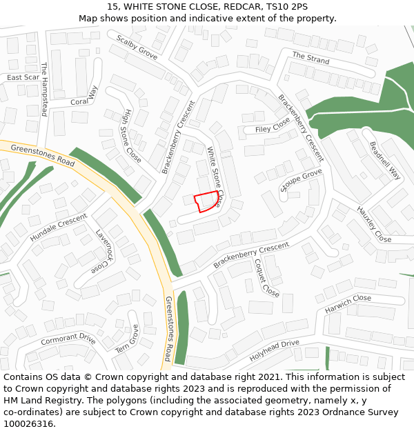 15, WHITE STONE CLOSE, REDCAR, TS10 2PS: Location map and indicative extent of plot