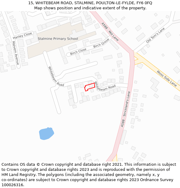 15, WHITEBEAM ROAD, STALMINE, POULTON-LE-FYLDE, FY6 0FQ: Location map and indicative extent of plot