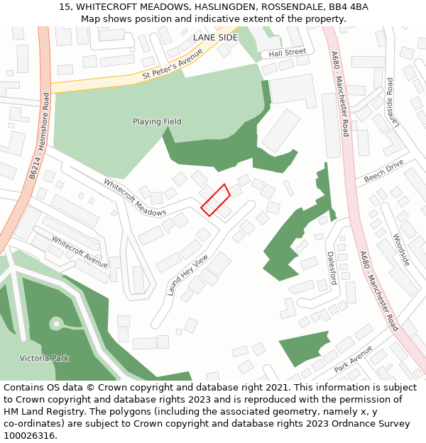 15, WHITECROFT MEADOWS, HASLINGDEN, ROSSENDALE, BB4 4BA: Location map and indicative extent of plot