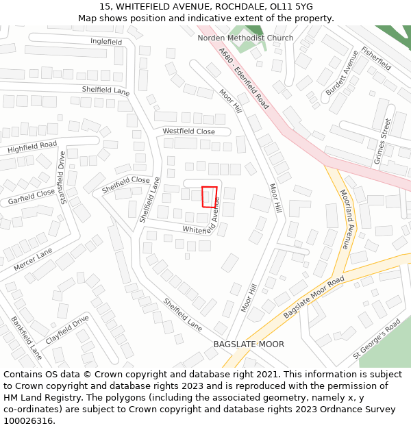 15, WHITEFIELD AVENUE, ROCHDALE, OL11 5YG: Location map and indicative extent of plot