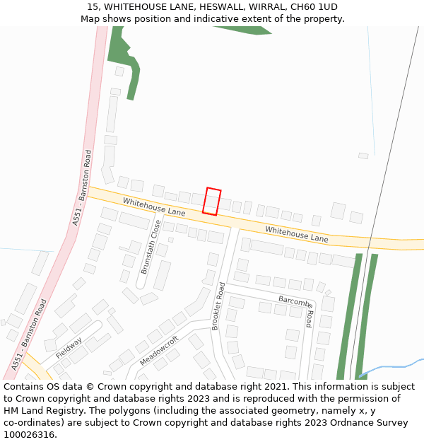 15, WHITEHOUSE LANE, HESWALL, WIRRAL, CH60 1UD: Location map and indicative extent of plot