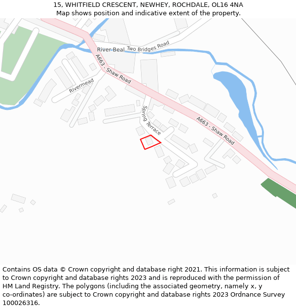 15, WHITFIELD CRESCENT, NEWHEY, ROCHDALE, OL16 4NA: Location map and indicative extent of plot