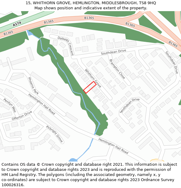 15, WHITHORN GROVE, HEMLINGTON, MIDDLESBROUGH, TS8 9HQ: Location map and indicative extent of plot