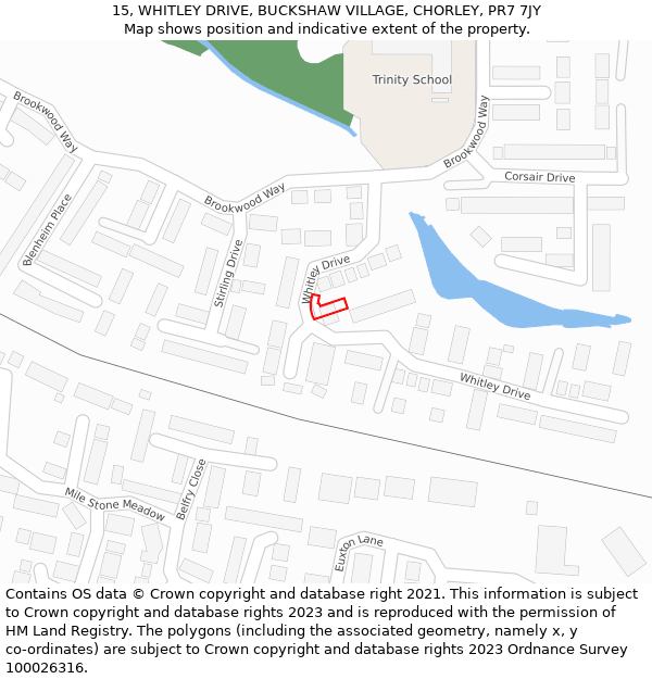 15, WHITLEY DRIVE, BUCKSHAW VILLAGE, CHORLEY, PR7 7JY: Location map and indicative extent of plot