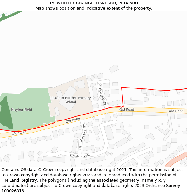 15, WHITLEY GRANGE, LISKEARD, PL14 6DQ: Location map and indicative extent of plot