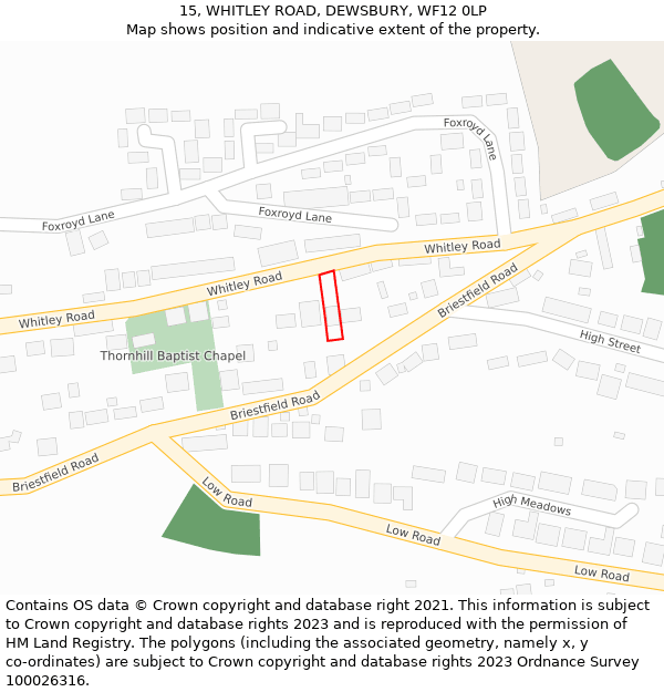 15, WHITLEY ROAD, DEWSBURY, WF12 0LP: Location map and indicative extent of plot