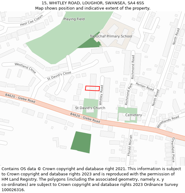 15, WHITLEY ROAD, LOUGHOR, SWANSEA, SA4 6SS: Location map and indicative extent of plot