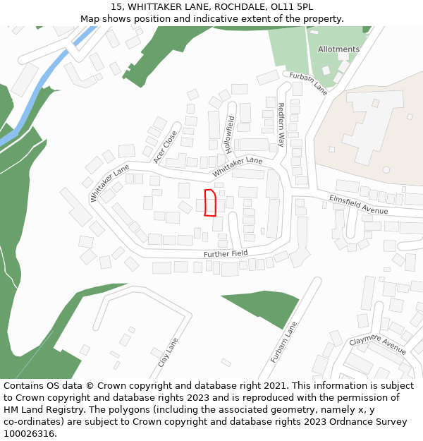 15, WHITTAKER LANE, ROCHDALE, OL11 5PL: Location map and indicative extent of plot