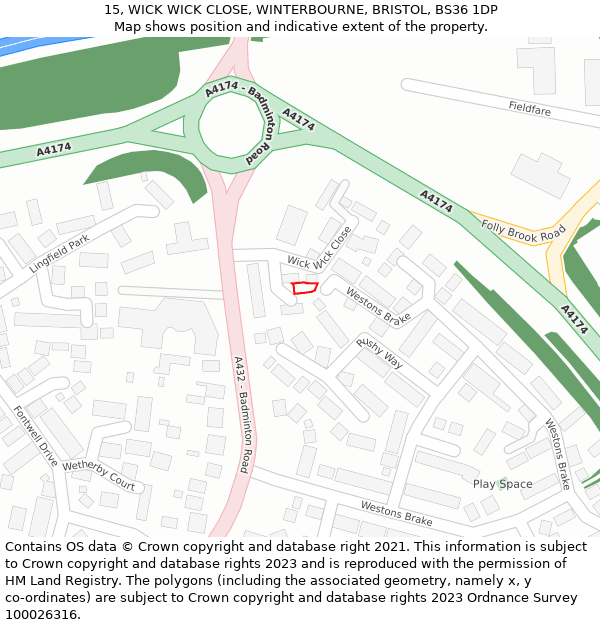 15, WICK WICK CLOSE, WINTERBOURNE, BRISTOL, BS36 1DP: Location map and indicative extent of plot