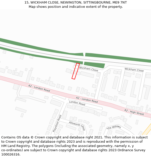 15, WICKHAM CLOSE, NEWINGTON, SITTINGBOURNE, ME9 7NT: Location map and indicative extent of plot