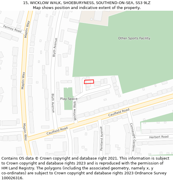 15, WICKLOW WALK, SHOEBURYNESS, SOUTHEND-ON-SEA, SS3 9LZ: Location map and indicative extent of plot