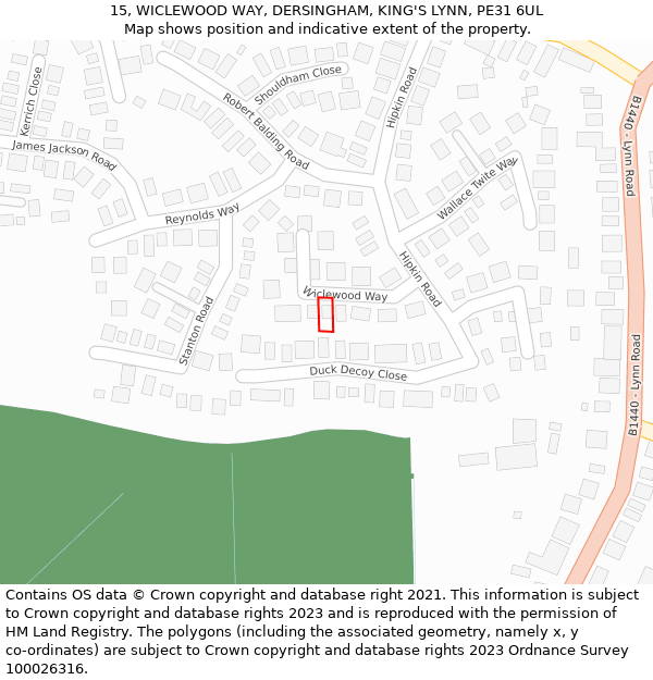 15, WICLEWOOD WAY, DERSINGHAM, KING'S LYNN, PE31 6UL: Location map and indicative extent of plot