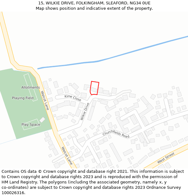 15, WILKIE DRIVE, FOLKINGHAM, SLEAFORD, NG34 0UE: Location map and indicative extent of plot