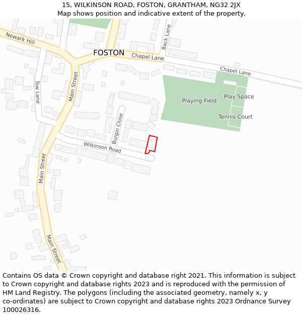 15, WILKINSON ROAD, FOSTON, GRANTHAM, NG32 2JX: Location map and indicative extent of plot