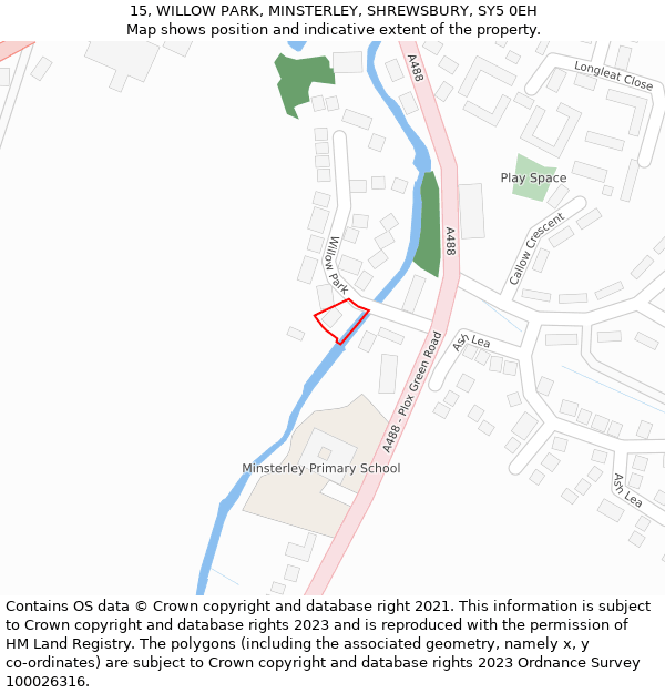 15, WILLOW PARK, MINSTERLEY, SHREWSBURY, SY5 0EH: Location map and indicative extent of plot