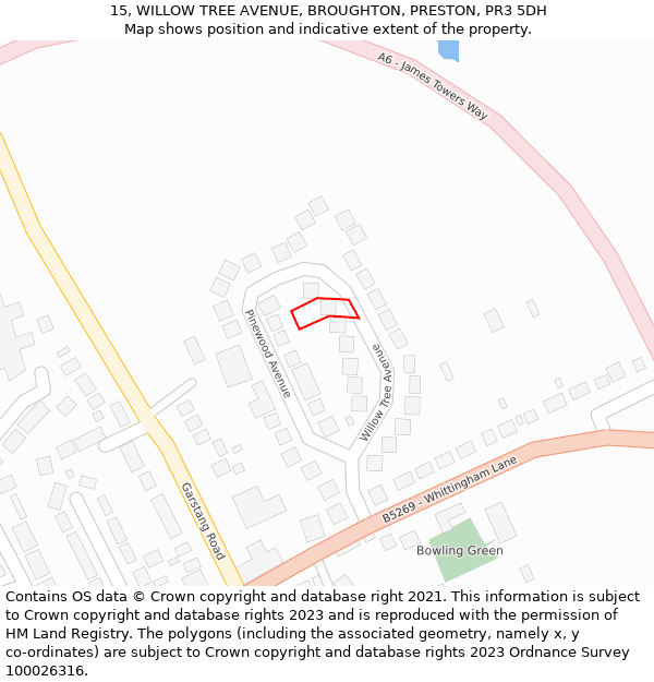 15, WILLOW TREE AVENUE, BROUGHTON, PRESTON, PR3 5DH: Location map and indicative extent of plot