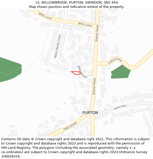 15, WILLOWBROOK, PURTON, SWINDON, SN5 4AG: Location map and indicative extent of plot