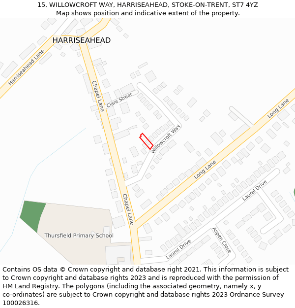 15, WILLOWCROFT WAY, HARRISEAHEAD, STOKE-ON-TRENT, ST7 4YZ: Location map and indicative extent of plot