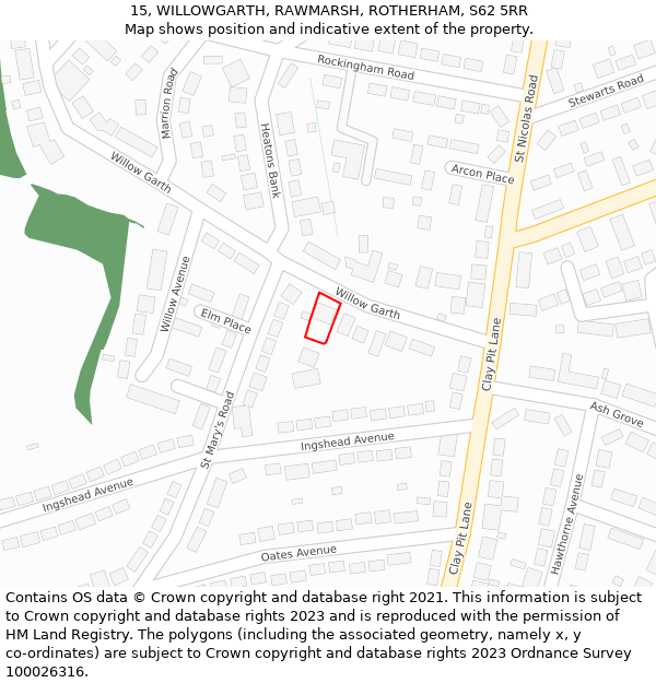 15, WILLOWGARTH, RAWMARSH, ROTHERHAM, S62 5RR: Location map and indicative extent of plot