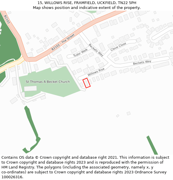 15, WILLOWS RISE, FRAMFIELD, UCKFIELD, TN22 5PH: Location map and indicative extent of plot