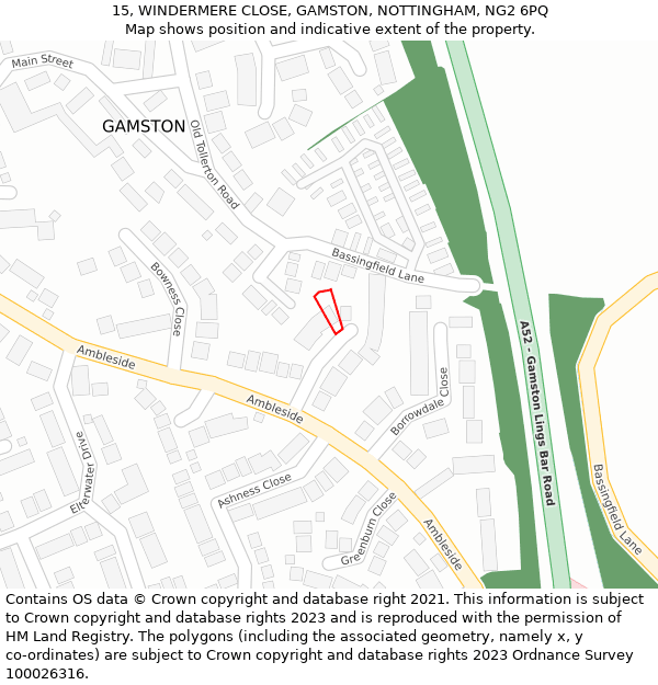 15, WINDERMERE CLOSE, GAMSTON, NOTTINGHAM, NG2 6PQ: Location map and indicative extent of plot