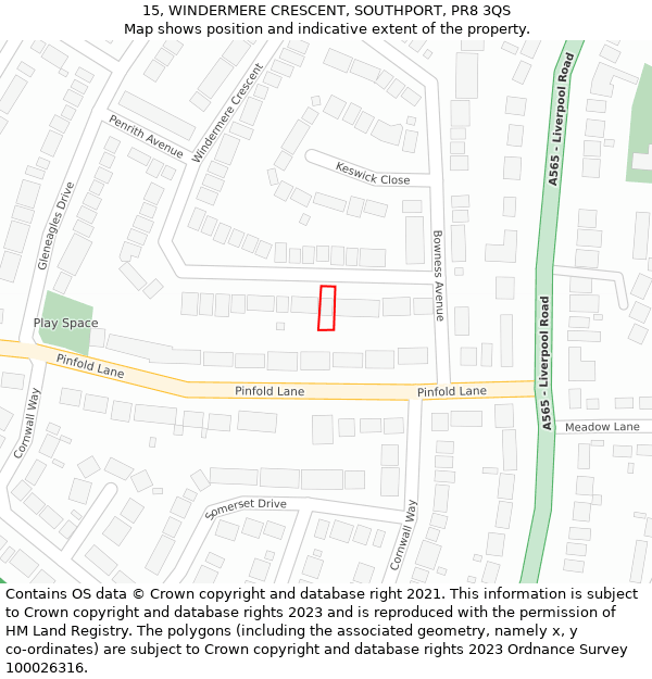 15, WINDERMERE CRESCENT, SOUTHPORT, PR8 3QS: Location map and indicative extent of plot