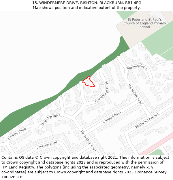 15, WINDERMERE DRIVE, RISHTON, BLACKBURN, BB1 4EG: Location map and indicative extent of plot