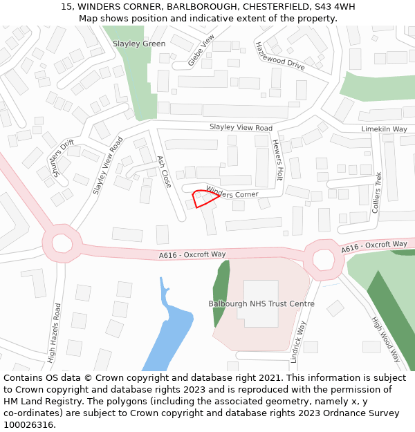 15, WINDERS CORNER, BARLBOROUGH, CHESTERFIELD, S43 4WH: Location map and indicative extent of plot