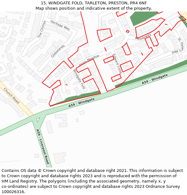 15, WINDGATE FOLD, TARLETON, PRESTON, PR4 6NF: Location map and indicative extent of plot