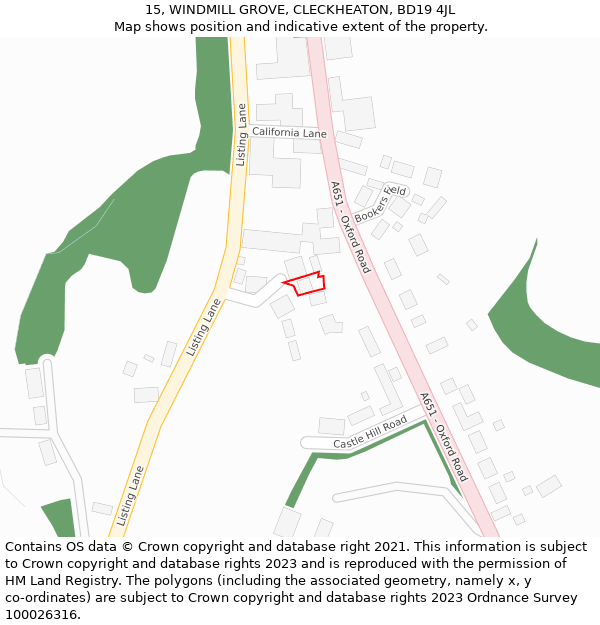 15, WINDMILL GROVE, CLECKHEATON, BD19 4JL: Location map and indicative extent of plot