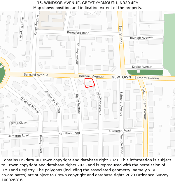 15, WINDSOR AVENUE, GREAT YARMOUTH, NR30 4EA: Location map and indicative extent of plot