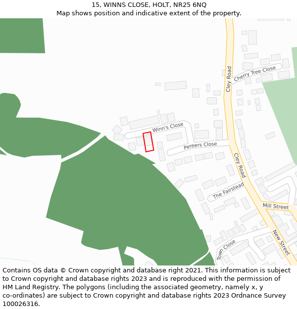 15, WINNS CLOSE, HOLT, NR25 6NQ: Location map and indicative extent of plot