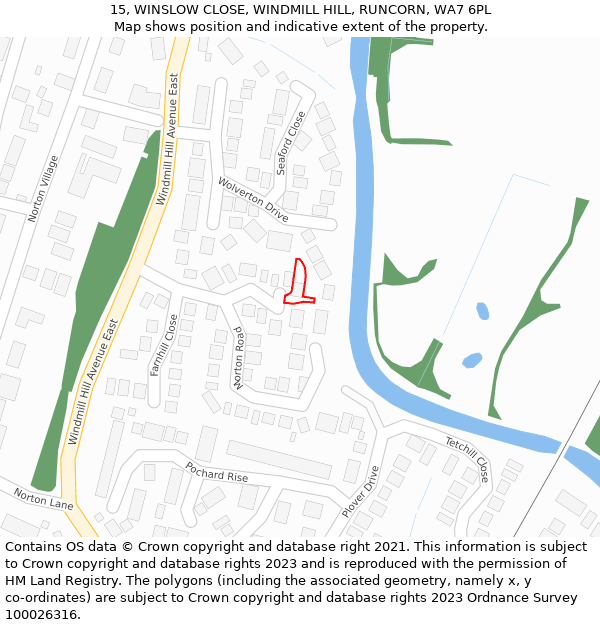 15, WINSLOW CLOSE, WINDMILL HILL, RUNCORN, WA7 6PL: Location map and indicative extent of plot