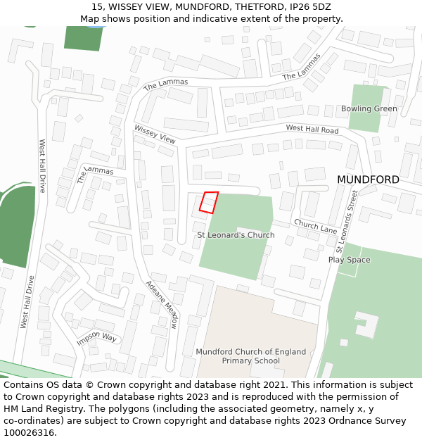 15, WISSEY VIEW, MUNDFORD, THETFORD, IP26 5DZ: Location map and indicative extent of plot