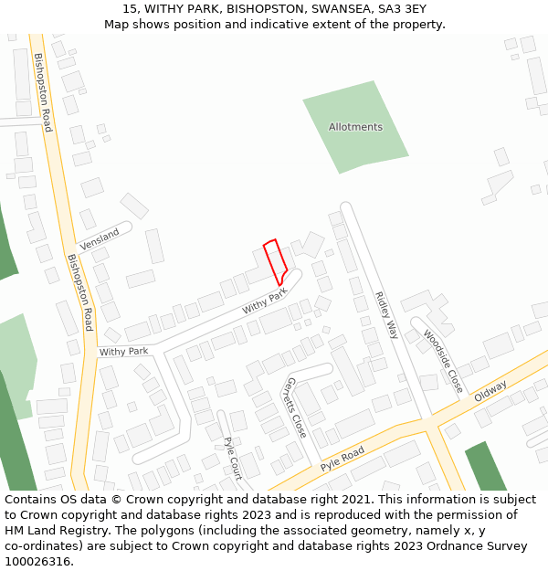 15, WITHY PARK, BISHOPSTON, SWANSEA, SA3 3EY: Location map and indicative extent of plot