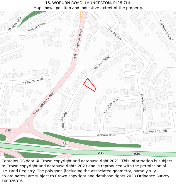 15, WOBURN ROAD, LAUNCESTON, PL15 7HL: Location map and indicative extent of plot