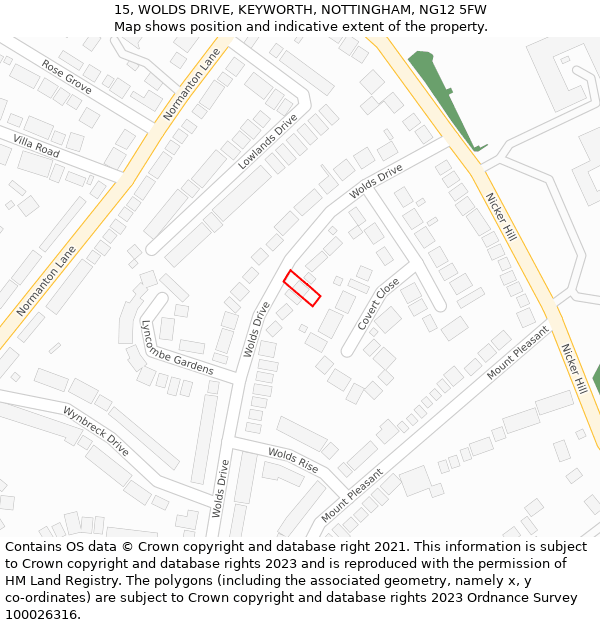 15, WOLDS DRIVE, KEYWORTH, NOTTINGHAM, NG12 5FW: Location map and indicative extent of plot