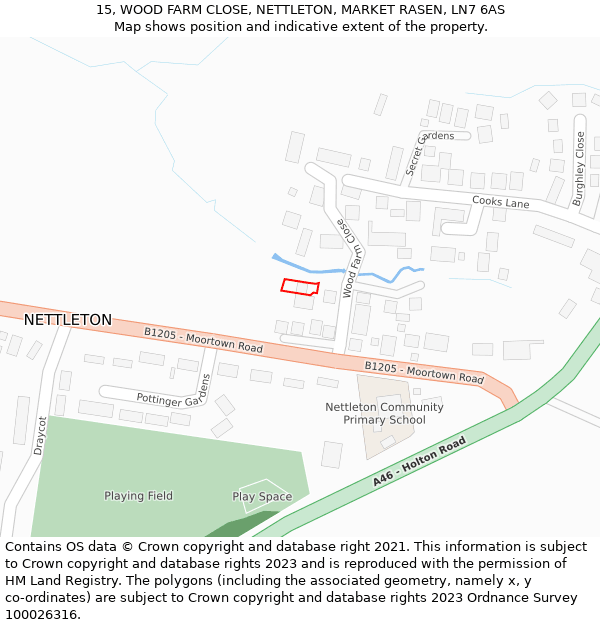 15, WOOD FARM CLOSE, NETTLETON, MARKET RASEN, LN7 6AS: Location map and indicative extent of plot