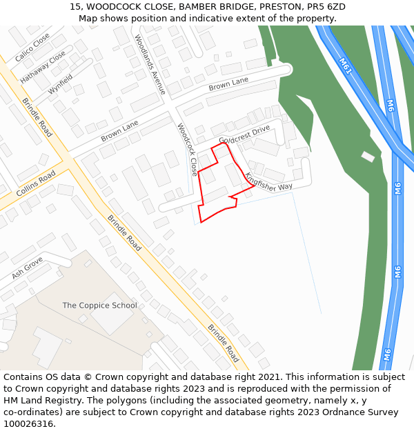 15, WOODCOCK CLOSE, BAMBER BRIDGE, PRESTON, PR5 6ZD: Location map and indicative extent of plot