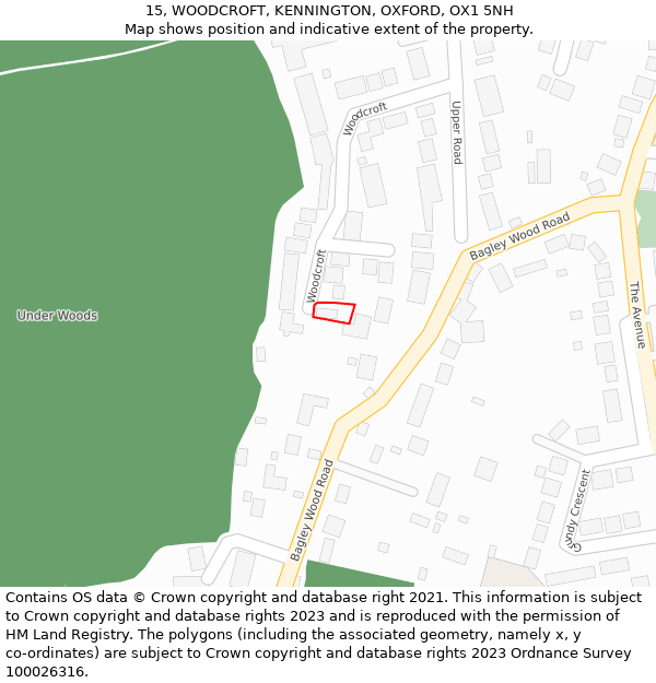 15, WOODCROFT, KENNINGTON, OXFORD, OX1 5NH: Location map and indicative extent of plot