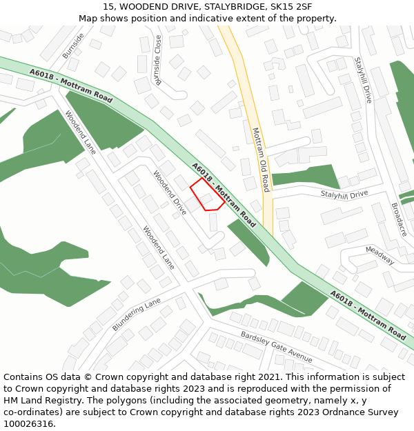 15, WOODEND DRIVE, STALYBRIDGE, SK15 2SF: Location map and indicative extent of plot