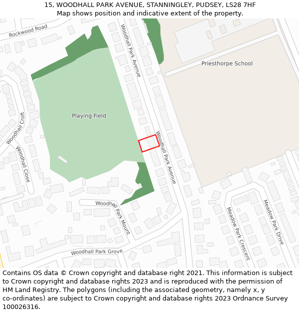 15, WOODHALL PARK AVENUE, STANNINGLEY, PUDSEY, LS28 7HF: Location map and indicative extent of plot