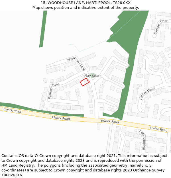 15, WOODHOUSE LANE, HARTLEPOOL, TS26 0XX: Location map and indicative extent of plot