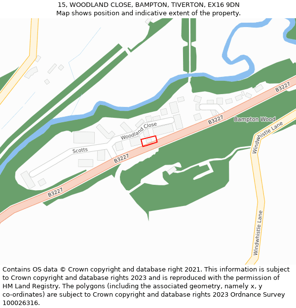 15, WOODLAND CLOSE, BAMPTON, TIVERTON, EX16 9DN: Location map and indicative extent of plot