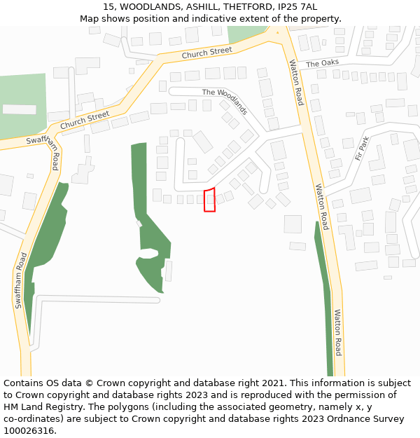 15, WOODLANDS, ASHILL, THETFORD, IP25 7AL: Location map and indicative extent of plot