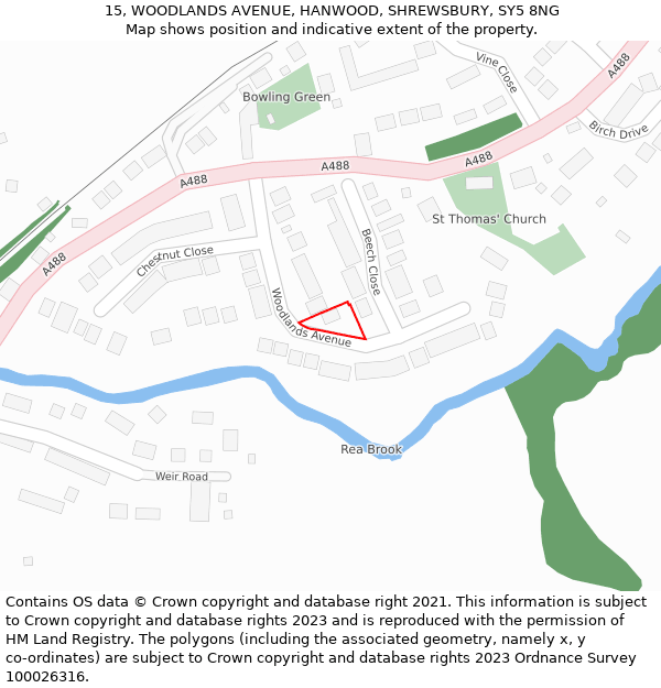 15, WOODLANDS AVENUE, HANWOOD, SHREWSBURY, SY5 8NG: Location map and indicative extent of plot