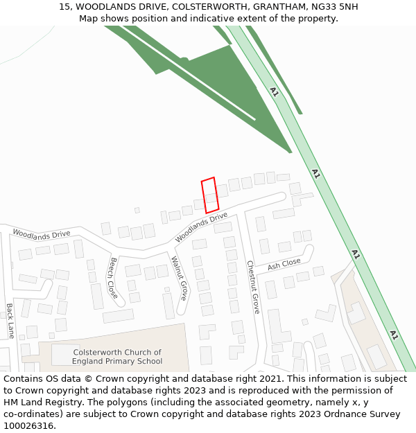 15, WOODLANDS DRIVE, COLSTERWORTH, GRANTHAM, NG33 5NH: Location map and indicative extent of plot