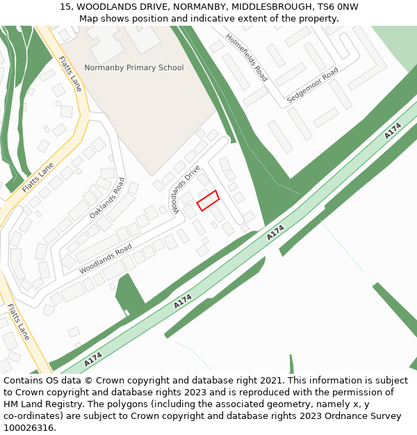 15, WOODLANDS DRIVE, NORMANBY, MIDDLESBROUGH, TS6 0NW: Location map and indicative extent of plot